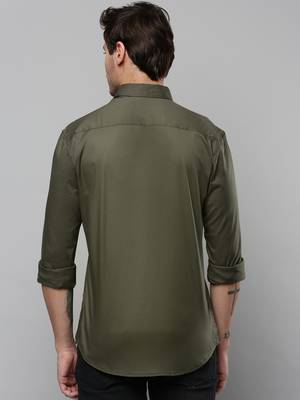 men's long sleeves typography olive shirt 4