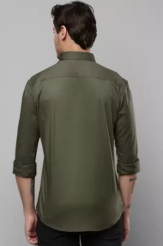 men's long sleeves typography olive shirt