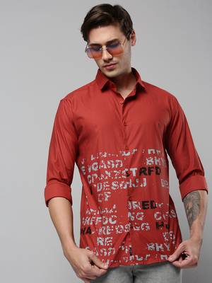 men's long sleeves typography rust shirt 1