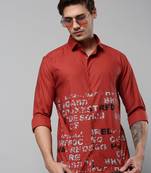 men's long sleeves typography rust shirt