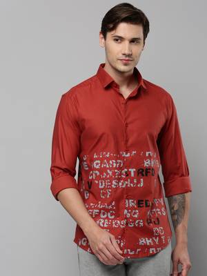 men's long sleeves typography rust shirt 2