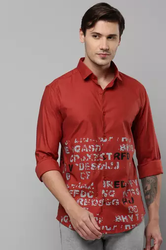 men's long sleeves typography rust shirt