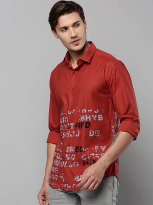 men's long sleeves typography rust shirt 3