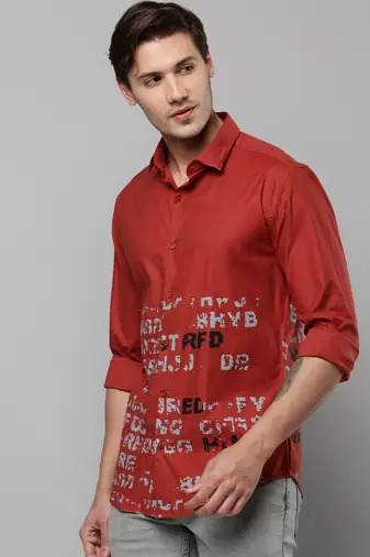 men's long sleeves typography rust shirt