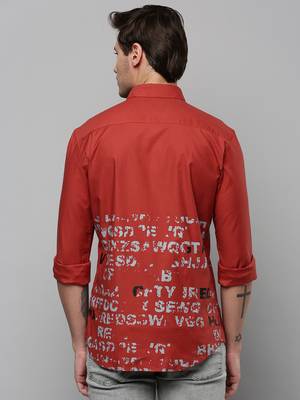 men's long sleeves typography rust shirt 4