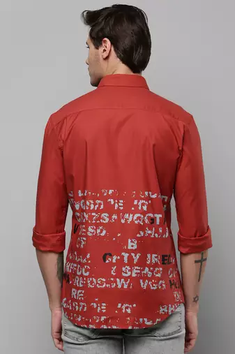 men's long sleeves typography rust shirt