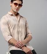 men's long sleeves conversational beige shirt