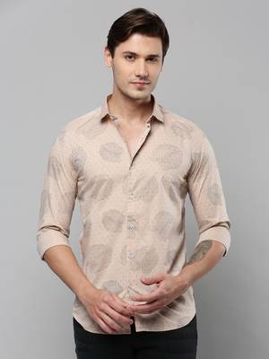 men's long sleeves conversational beige shirt 2