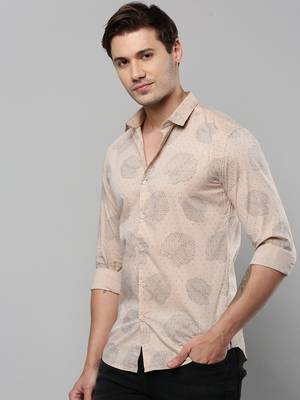 men's long sleeves conversational beige shirt 3