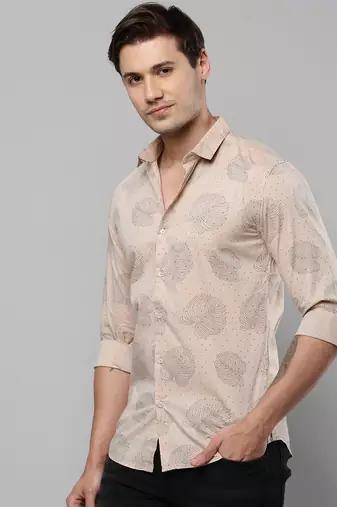 men's long sleeves conversational beige shirt