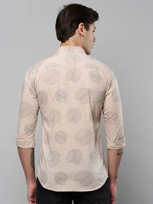 men's long sleeves conversational beige shirt 4
