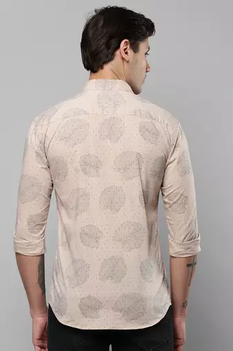 men's long sleeves conversational beige shirt