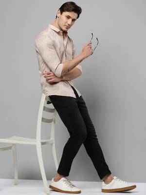 men's long sleeves conversational beige shirt 5