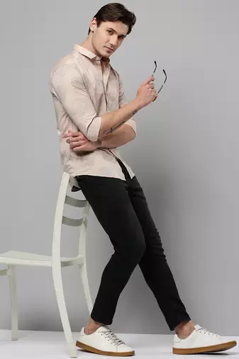 men's long sleeves conversational beige shirt