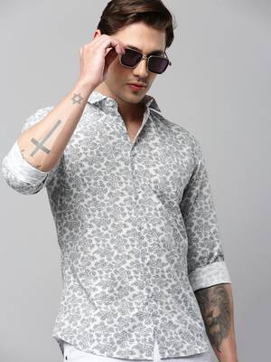men's long sleeves ethnic motifs white shirt 1