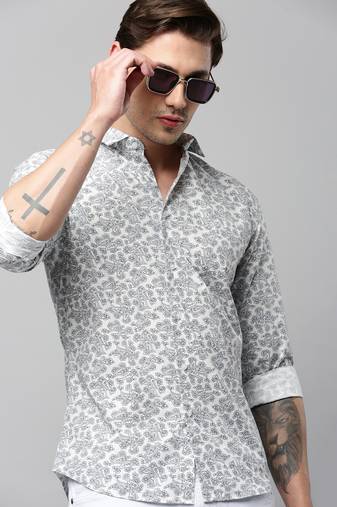 men's long sleeves ethnic motifs white shirt