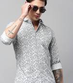men's long sleeves ethnic motifs white shirt