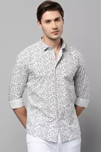 men's long sleeves ethnic motifs white shirt