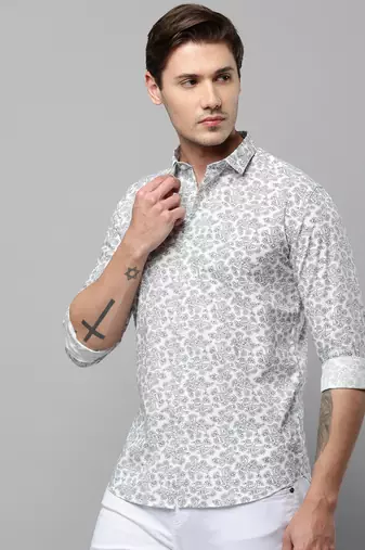 men's long sleeves ethnic motifs white shirt