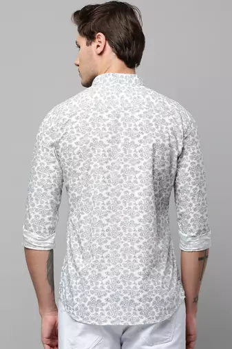 men's long sleeves ethnic motifs white shirt