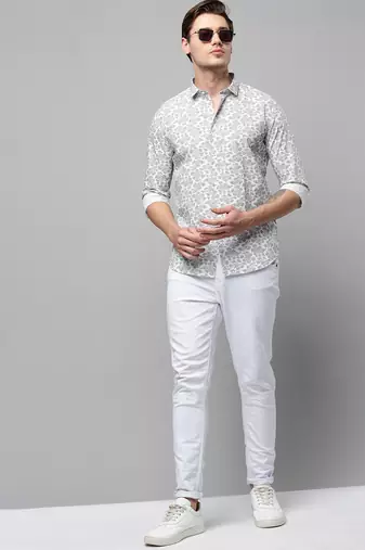 men's long sleeves ethnic motifs white shirt