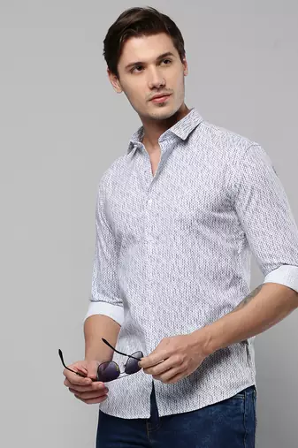 men's long sleeves abstract white shirt