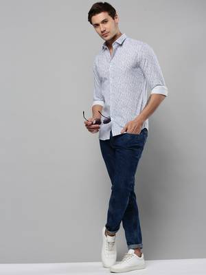 men's long sleeves abstract white shirt 5