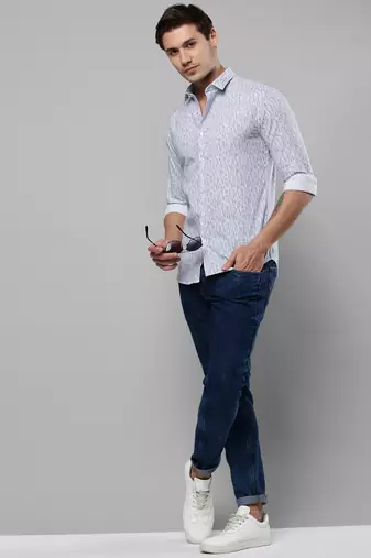men's long sleeves abstract white shirt