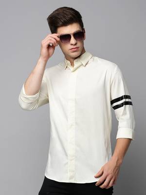 men's long sleeves solid cream shirt 1