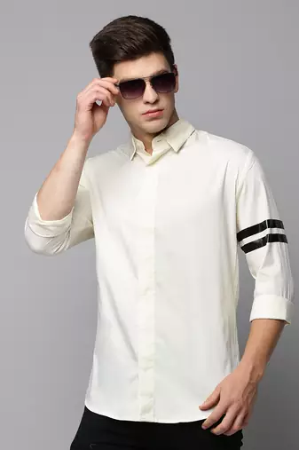 men's long sleeves solid cream shirt