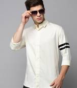 men's long sleeves solid cream shirt