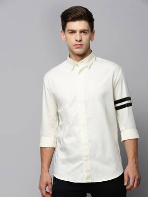 men's long sleeves solid cream shirt 2