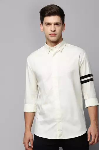 men's long sleeves solid cream shirt