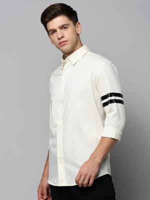 men's long sleeves solid cream shirt 3