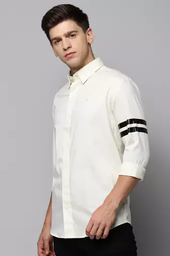 men's long sleeves solid cream shirt
