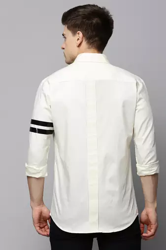 men's long sleeves solid cream shirt
