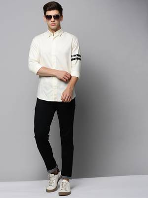 men's long sleeves solid cream shirt 5