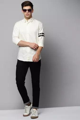 men's long sleeves solid cream shirt