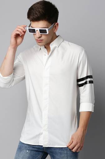 men's long sleeves solid white shirt