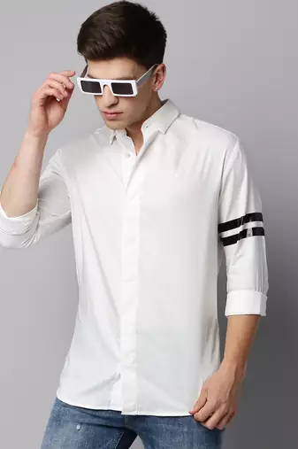 men's long sleeves solid white shirt