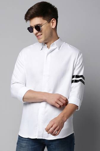 men's long sleeves solid white shirt