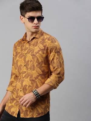 men's long sleeves abstract mustard shirt 1