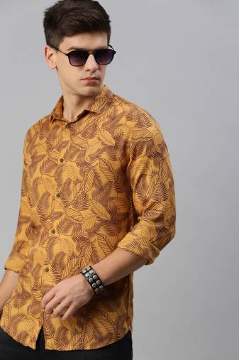 men's long sleeves abstract mustard shirt