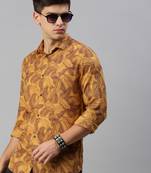 men's long sleeves abstract mustard shirt