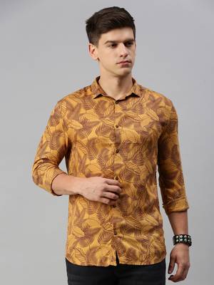 men's long sleeves abstract mustard shirt 2