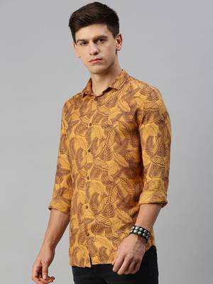 men's long sleeves abstract mustard shirt 3