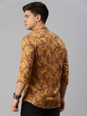 men's long sleeves abstract mustard shirt 4