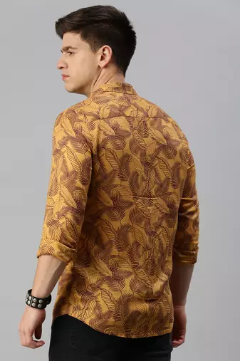 men's long sleeves abstract mustard shirt