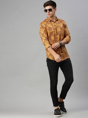 men's long sleeves abstract mustard shirt 5