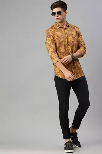 men's long sleeves abstract mustard shirt